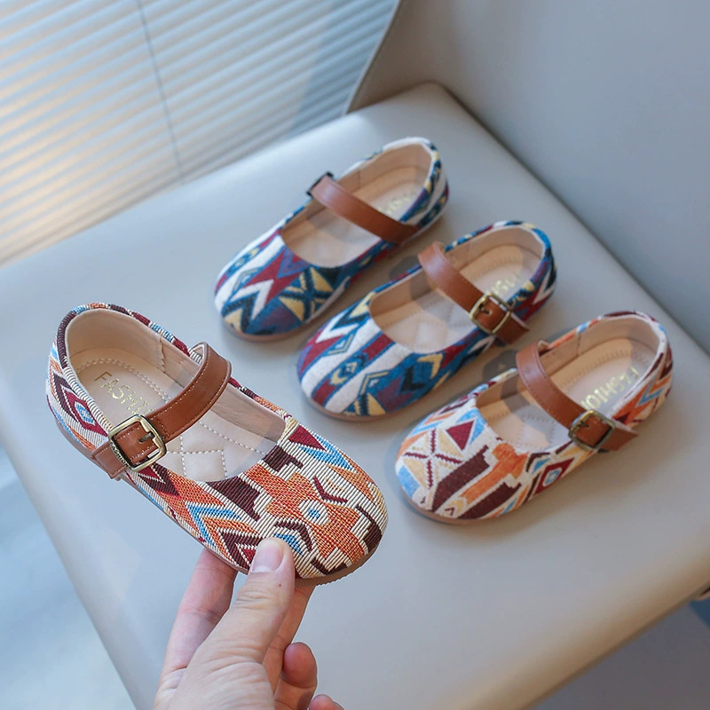 2024 весна и осень новый национальный стиль девушка принцесса однотонная обувь нескользящая мягкая подошва