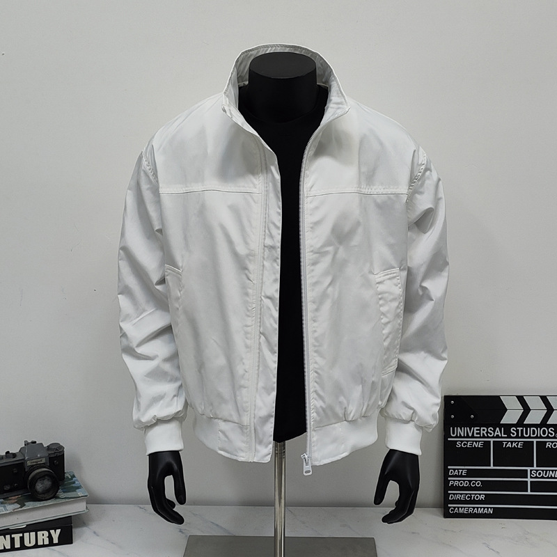 Retro Baseball Jacket With Stand-up Collar And Inner Pockets_voghion.com
