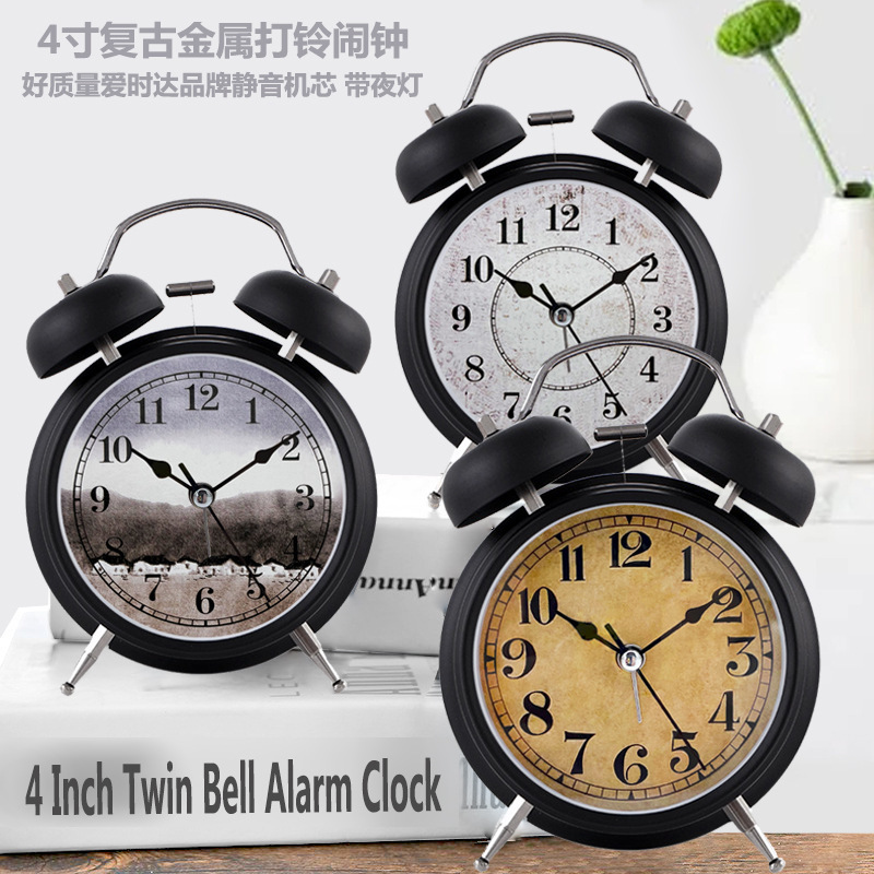 Guofeng retro 4-inch metal bell alarm clock Aichida ultra-quiet clock with night light for children and students Guofeng retro 4-inch metal bell alarm clock Aichida ultra-quiet clock with night light for children and students