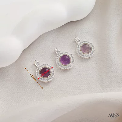 Zərgərlik ara hissələri | DIY jewelry accessories - silver-natural-amethyst-round-zircon-pendant-1-piece