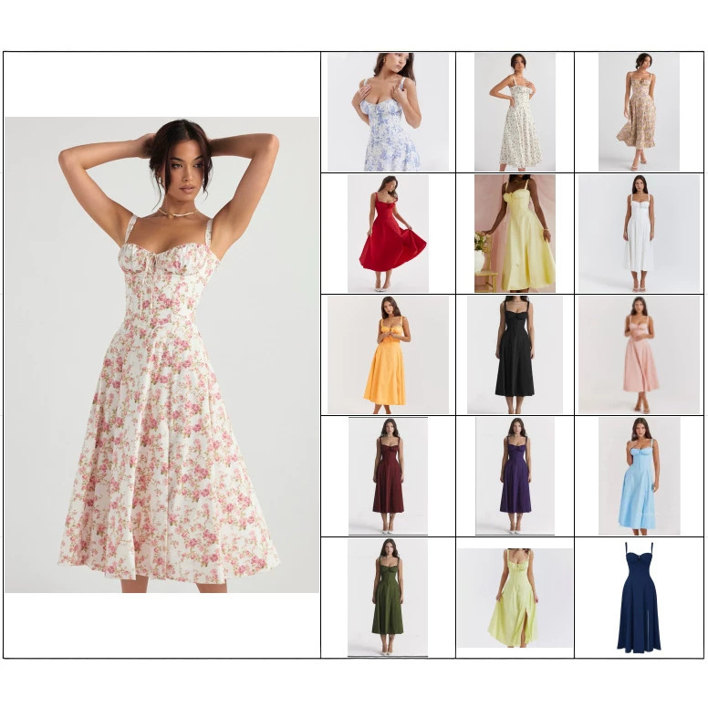 European, American and Brazilian Independent Station Hot Low-cut Sexy Digital Printed Chest Back Strap Waist Mid-length Dress European, American and Brazilian Independent Station Hot Low-cut Sexy Digital Printed Chest Back Strap Waist Mid-length Dress