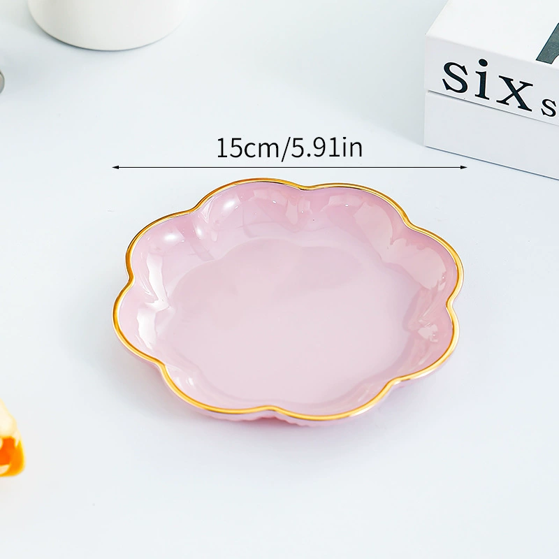 Чашка-филигрань из bone china с цветочным рисунком (Tuchi), тарелки-под snack-товары с золотым ободком, один набор или 4/6 шт с подставкой