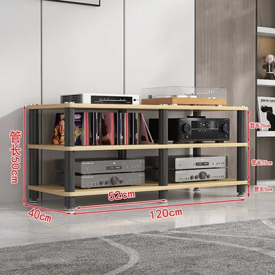 Electric car big tripod: Audio Rack, Cd Cabinet, Speaker - three-layers-of-black-frame-light-walnut