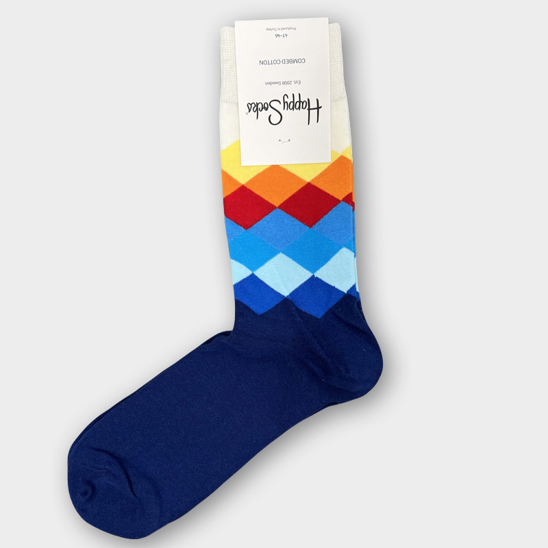 ハッピーソックス メンズソックス ミドル丈 コーマ綿 吸汗消臭 通気性 スウェーデン製 おしゃれ カラフル 薄手