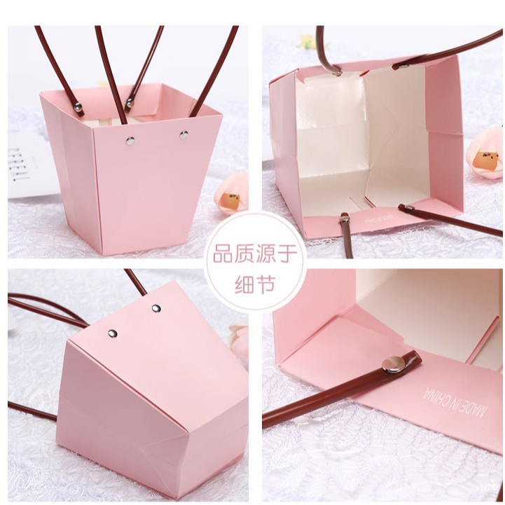 Bolsa de flores de piel de vaca portátil a prueba de agua bolsa de papel Kraft caja de flores floral arreglo floral bolsa de regalo flor bolsa de mano bolsa de ramo