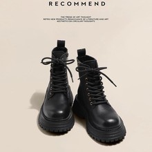 新款秋冬季加绒马丁靴女2025新款英伦风单靴系带黄色厚底短靴