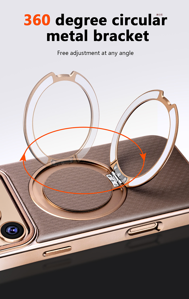 Ốp lưng da xoay 360 độ có giá đỡ từ tính chống rơi cho iPhone 16/15/14/13 Pro Max — 【Đen ánh★Giá đỡ xoay từ】, 【Cam ánh★Giá đỡ xoay từ】, 【Nâu ánh★Giá đỡ xoay từ】, 【Xám ánh★Giá đỡ xoay từ】 chi tiết 4