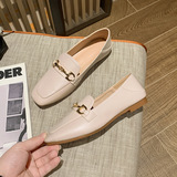 S-17, лето 2026, маленькие кожаные туфли на толстом каблуке, новые женские универсальные повседневные туфли на низком каблуке с металлической пряжкой и квадратным носком