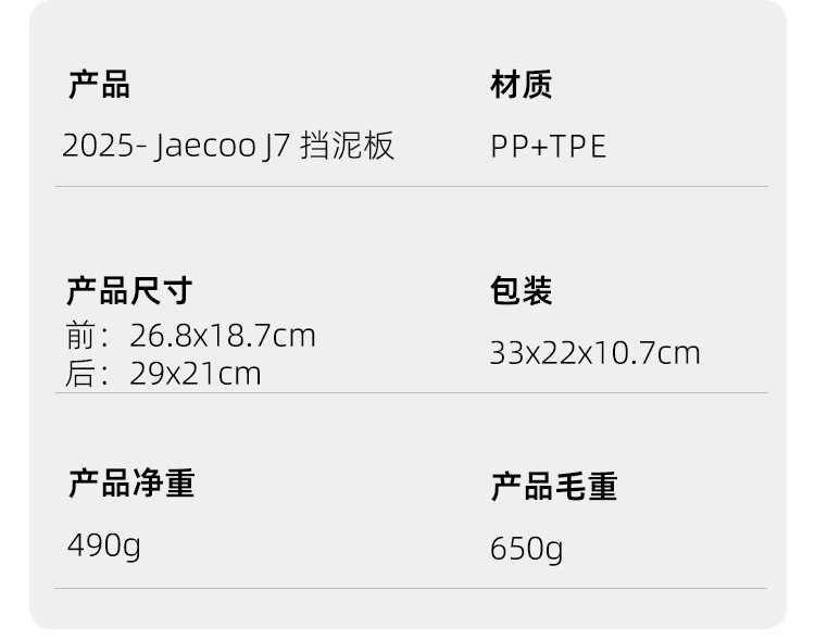 Suitable for 25 Models of Chery Jaecoo J7 Mudguards, Jeland J7 Tire Mudguard Accessories, Cross-Border Foreign Trade