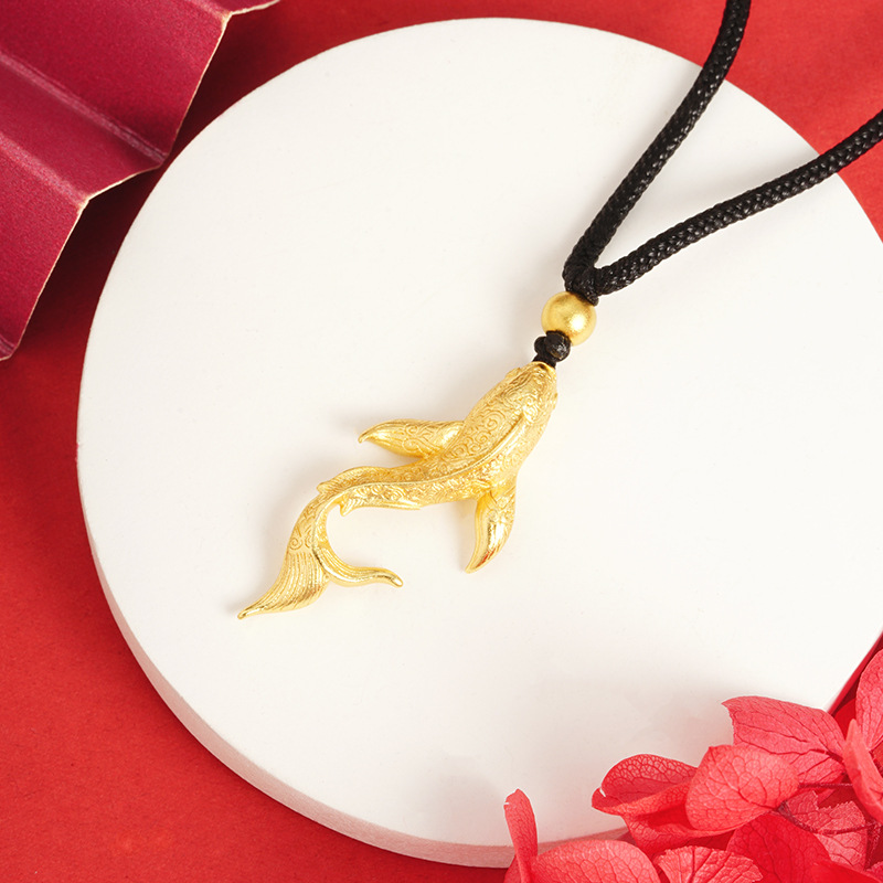 Vietnam arena oro pequeña ballena negro cuerda collar año por año peces chapado en oro Yiwu joyería al por mayor en vivo sala de transmisión colgante caliente
