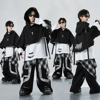 元旦儿童演出服男童嘻哈街舞潮服hiphop套装新款女童爵士舞表演服