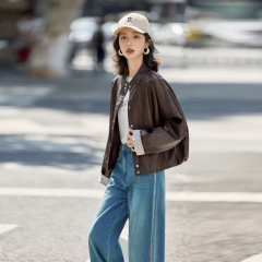 条纹袖口休闲短款PU皮衣外套女秋季2025新款减龄流行夹克GT8082