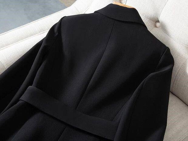 Áo blazer nữ dáng eo dài vừa, tay dài, đệm vai, cổ vest, phong cách thanh lịch — Màu trắng nhạt, màu đen, trắng, Bông mùa đông màu trắng nhạt chi tiết 10