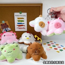 跨境款创意毛绒翻翻乐卡皮巴拉公仔书包挂件变脸水豚玩偶儿童礼物