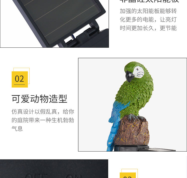 太阳能树脂鹦鹉地插灯