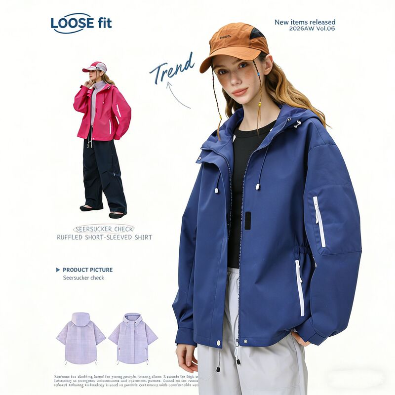 Jack Qianyang Outdoor Small Blue Waist Jacket Women's Professional Eco-Friendly Fluorine-Free Design Spring and Autumn New Style Hooded Jacket Jack Qianyang Outdoor Small Blue Waist Jacket Women's Professional Eco-Friendly Fluorine-Free Design Spring and Autumn New Style Hooded Jacket