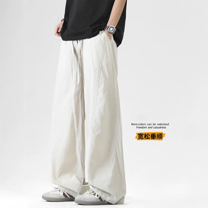 Trendy Men's Loose-Fitting Summer American-Style Thin Straight-Leg Drapey Casual Wide-Leg Pants for Teenagers