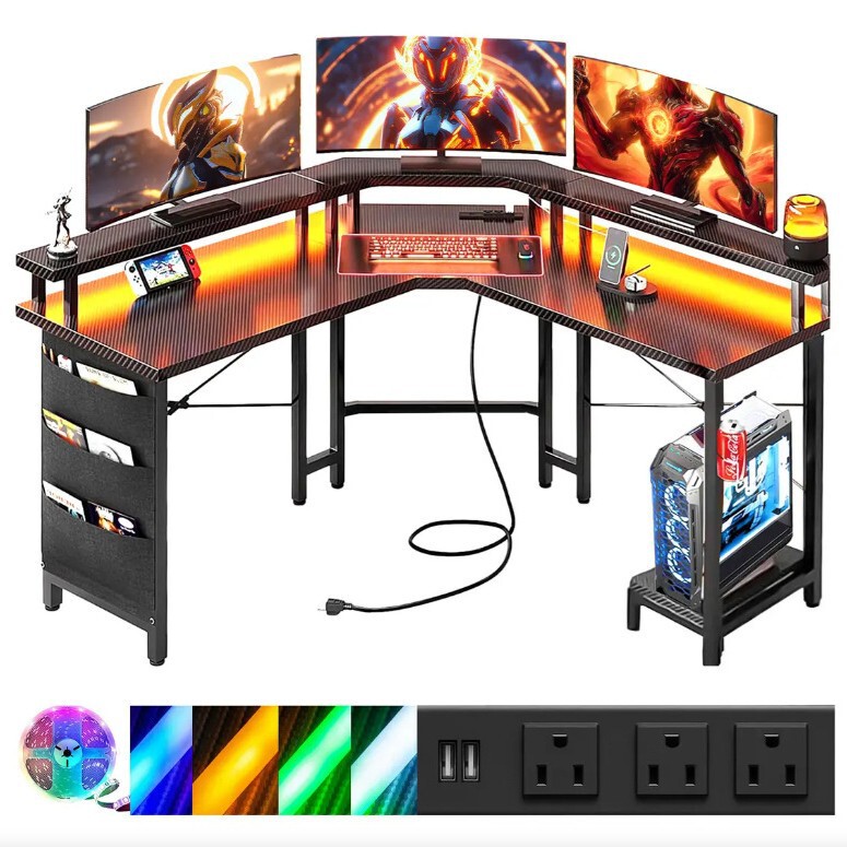 Cross-Border L-Shaped Computer Desk with Socket and Led Light, Home Office Desk, E-Sports Gaming Desk, Internet Celebrity Live Streaming Competition Table Cross-Border L-Shaped Computer Desk with Socket and Led Light, Home Office Desk, E-Sports Gaming Desk, Internet Celebrity Live Streaming Competition Table