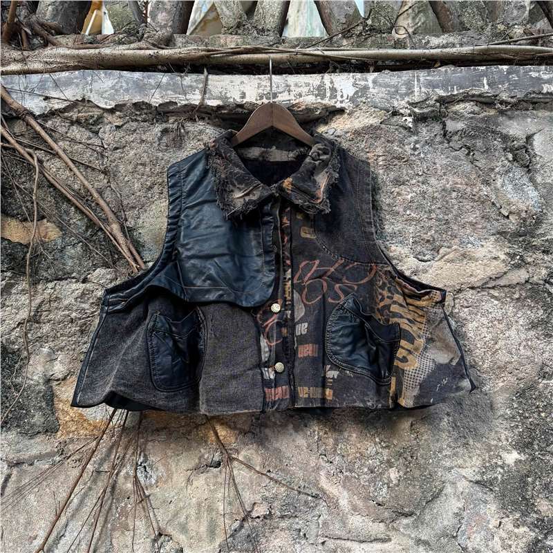 Modas de moda de otoño y invierno de cuello corto chaleco de bolsillo grande con camisa de seda gruesa y suelta de dos piezas para mujeres