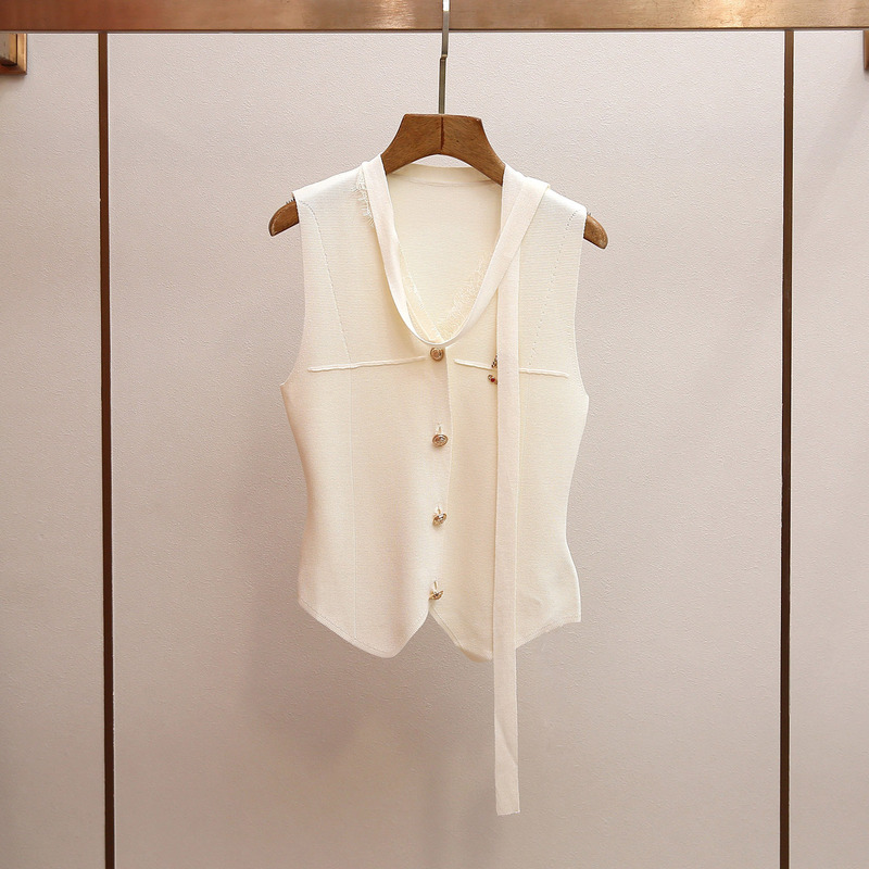 Shenzhen Nanyou High-End Women's Clothing Spring and Summer New Style Elegant Mature Style V-Neck Ribbon Short Vest Knit Top Shenzhen Nanyou High-End Women's Clothing Spring and Summer New Style Elegant Mature Style V-Neck Ribbon Short Vest Knit Top