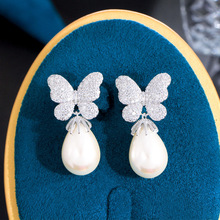 法式蝴蝶结珍珠耳环甜美气质立体微镶锆石S925银针耳坠超仙耳饰