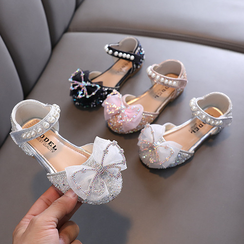 2024 summer new Korean style girls princess student girls single shoes leather shoes bow small, medium and large children's trend