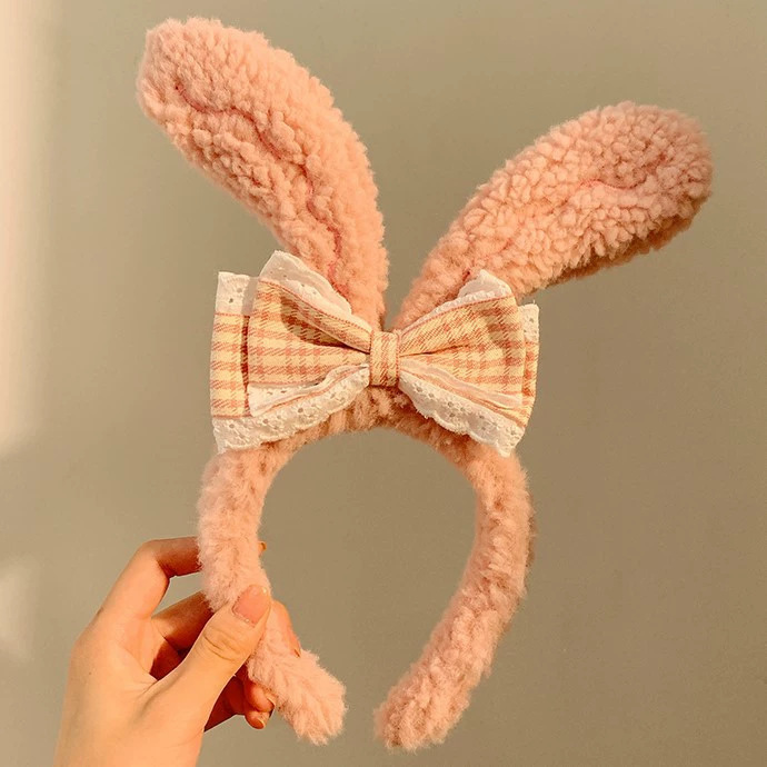 かわいいぬいぐるみのウサギの耳のカチューシャの少女のレースの蝶結びの顔のカチューシャのウサギの子供のカチューシャ|undefined
