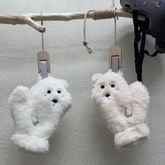 可愛泰迪絨小熊手套女冬天韓版加絨加厚保暖冬季學生騎車防風掛脖