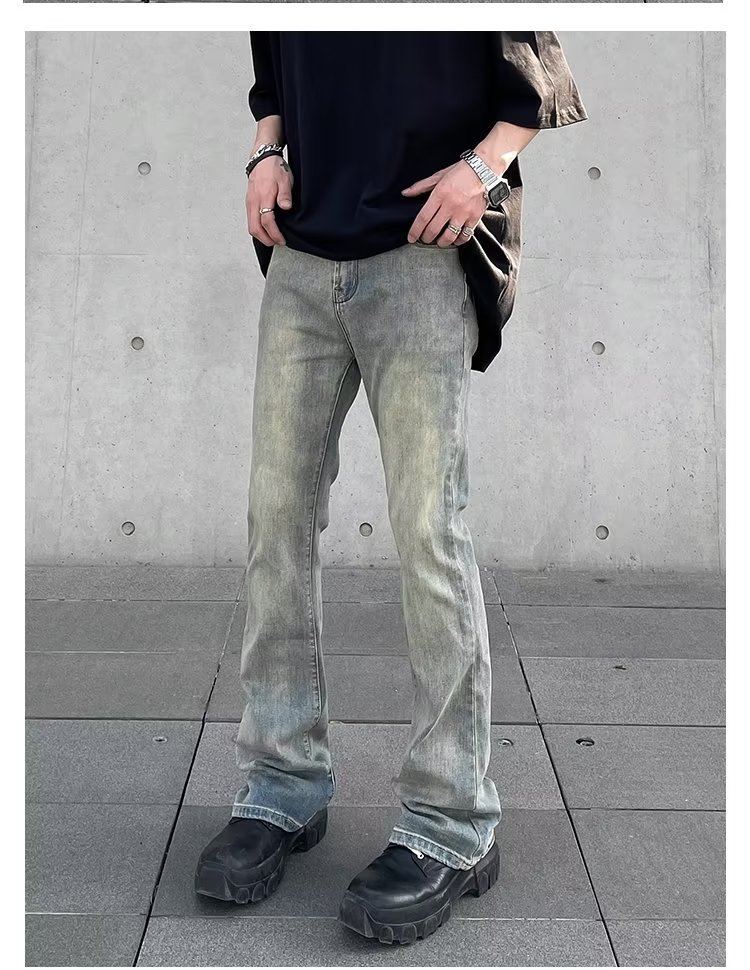 Spring And Autumn Washed Old Jeans Men's Straight High Street Guochao High Street Pants Trendy Brand American Retro Micro-pull Pants_viptrois.com
