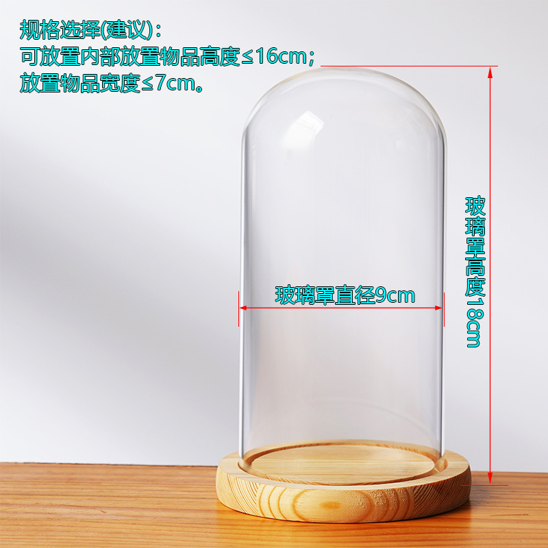 Cubierta cilíndrica de vidrio transparente sin lámpara de madera de estilo inmortal cubierta de polvo de flores hecha a mano decoración creativa de escritorio de bloques