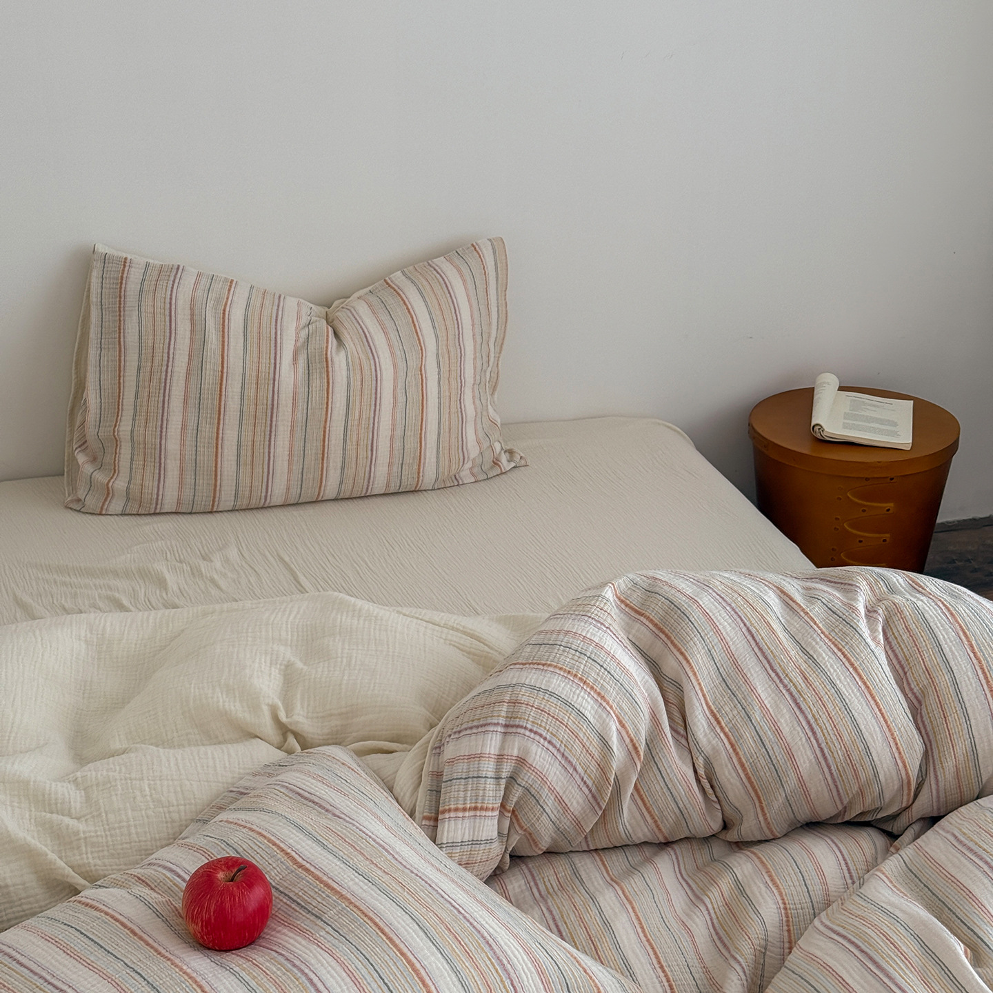 Pure Cotton Striped Bedding Set, Super Soft Double Layer Yarn_voghion.com