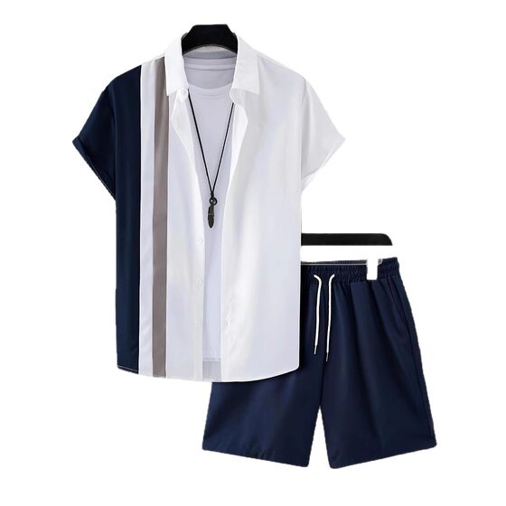 2025 Summer European and American Cross-border New Hawaii Beach Men's Shirts and Shorts suit