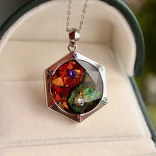 天然加拿大斑彩石六芒星吊坠S925纯银镶嵌宝石饰品直播货源