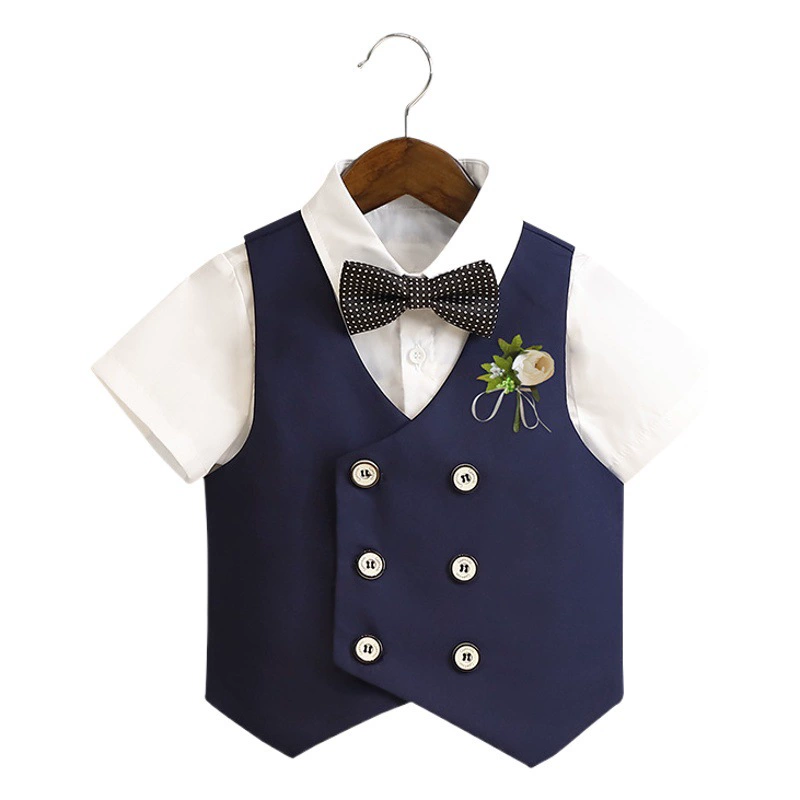 Детский костюм-костюм Весенне-летний жилет с короткими рукавами для мальчиков Детская одежда в цветочек Детский костюм на день рождения на один год Детский костюм-пианино