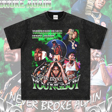 新款复古嘻哈Young Boy宽松数码直喷印花短袖T恤水洗重磅小领口