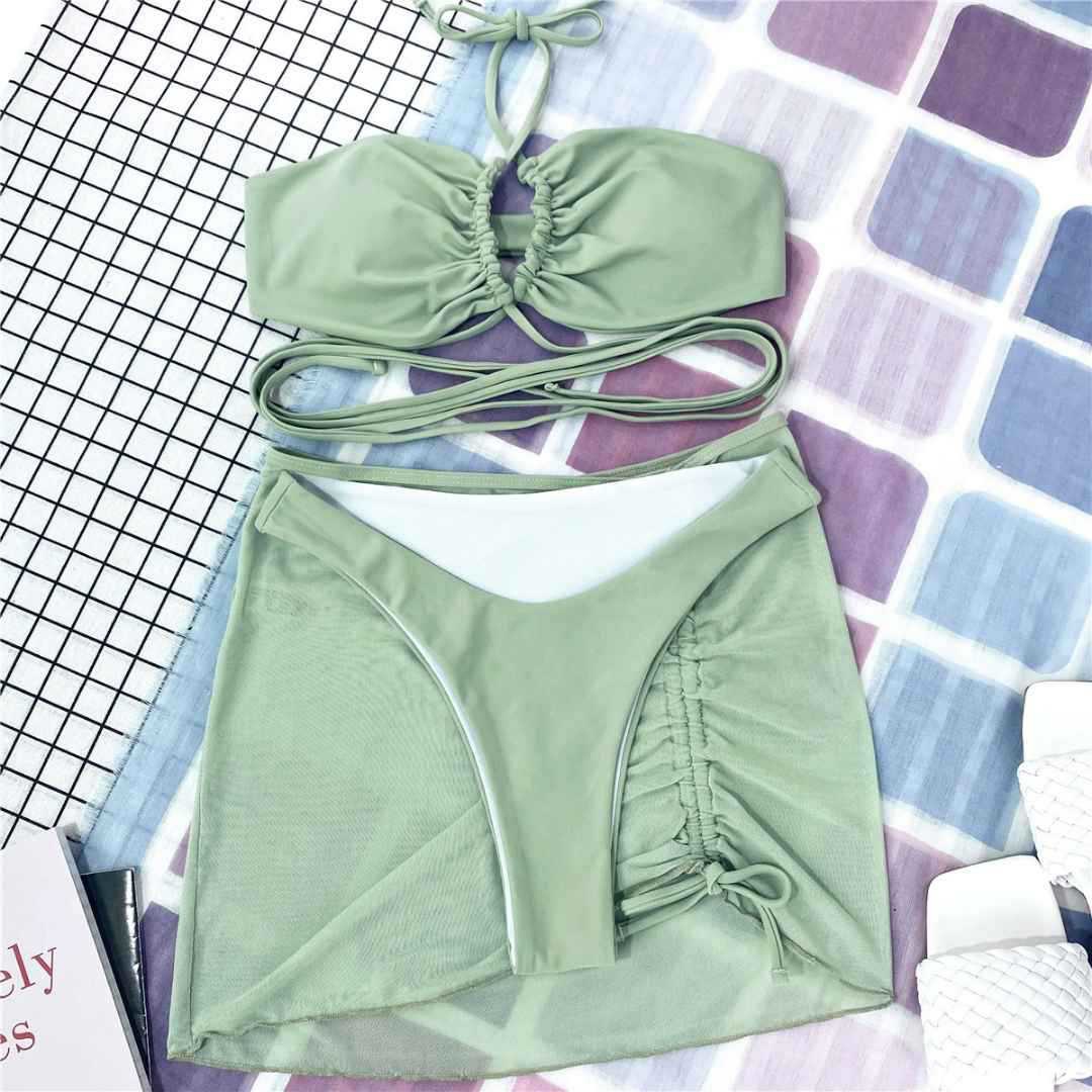 2021 Amazon nuevo comercio exterior europeo y americano traje de baño de las mujeres traje de baño de color sólido vendaje sexy bikini traje de baño