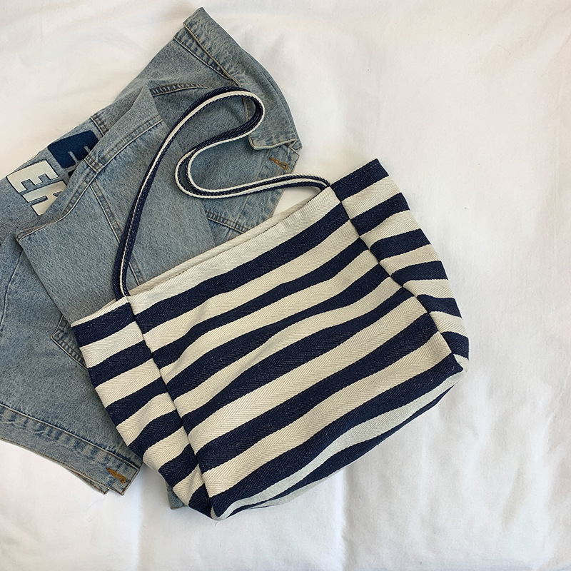 Bolsos de lona casuales coreanos bolsos de moda bolsos de mano de color de contraste red pequeñas rayas frescas bolsos de hombro