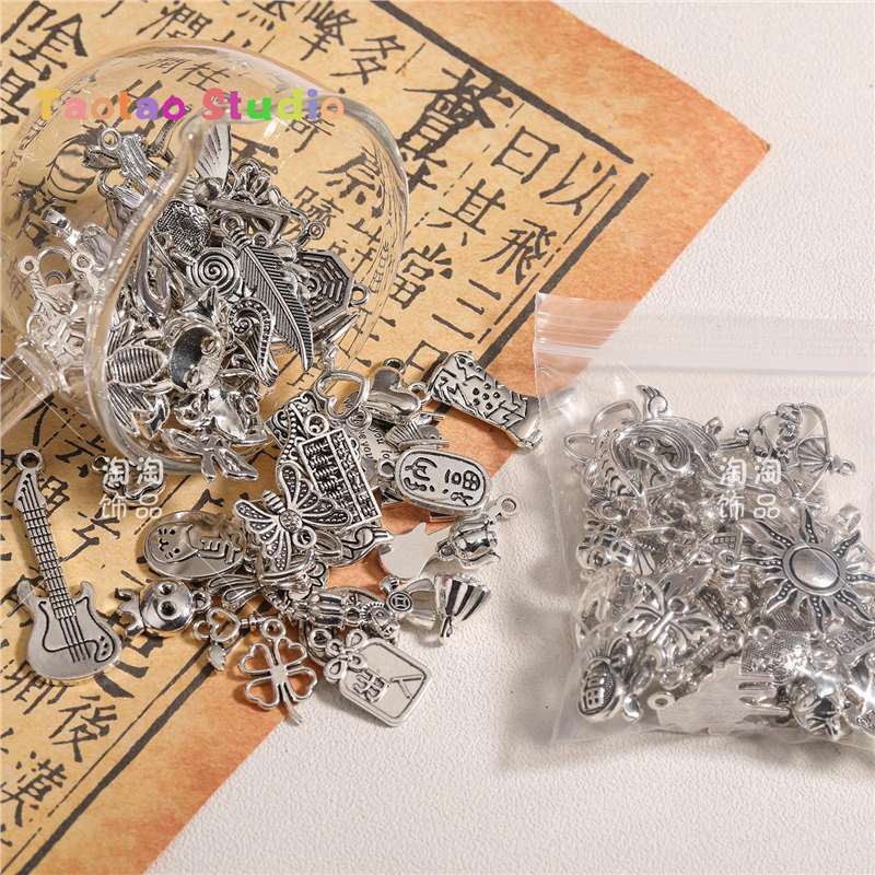 Mezcla de plata antigua brillante plata colgante de perlas DIY accesorios de joyería tubo de perlas dobladas tubo de flor colgante de diafragma brazalete de tres vías