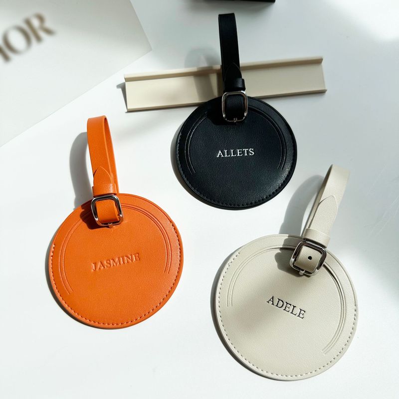 Customized Genuine Leather Luggage Tag, Round Suitcase Identification Tag, Airline Checked-In Boarding Pass, Corporate Customized Logo Customized Genuine Leather Luggage Tag, Round Suitcase Identification Tag, Airline Checked-In Boarding Pass, Corporate Customized Logo