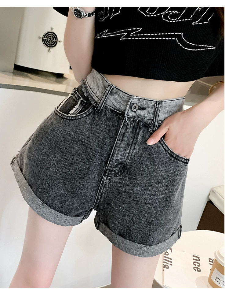 П spring trousers, summer jeans, shorts, European style, high waist, fitted