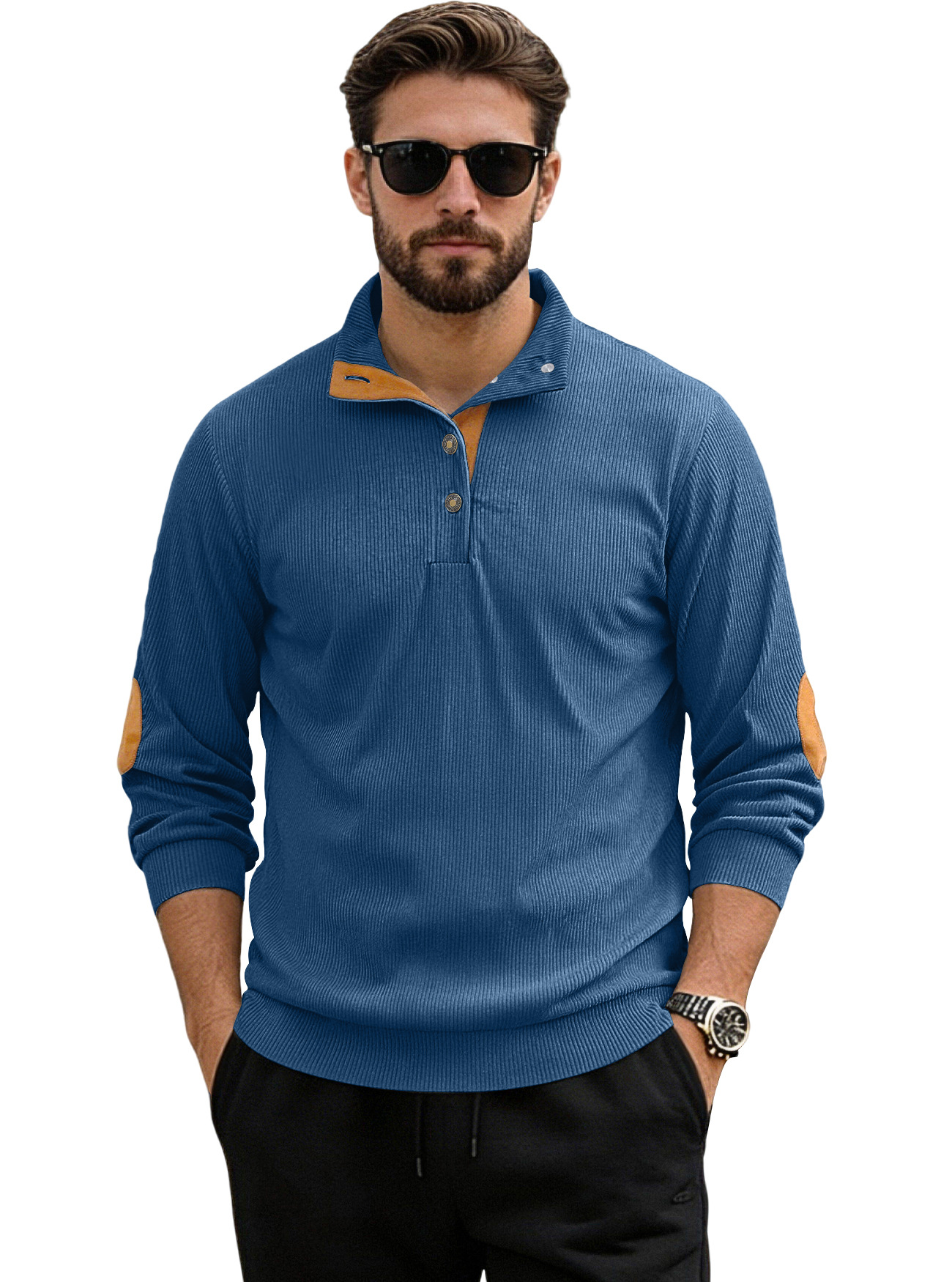 Nuevo cross-border otoño y invierno tamaño europeo cuello de manga larga camisa casual Amazon tejido de terciopelo overhead Henry suéter hombre