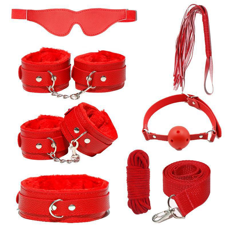 Juego de accesorios Jiuai SM incluido con esposas, látigo de cuero, tapón anal, suministros divertidos para habitaciones de parejas adultas, herramientas de juego sexual