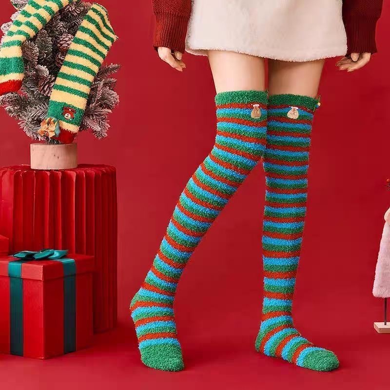 コーラルオーバーニーソックスクリスマスソックス女性用クロスボーダー暖かい女性用ソックス輸出厚く暖かいカジュアルソックスホームフロアソックス女性用|undefined
