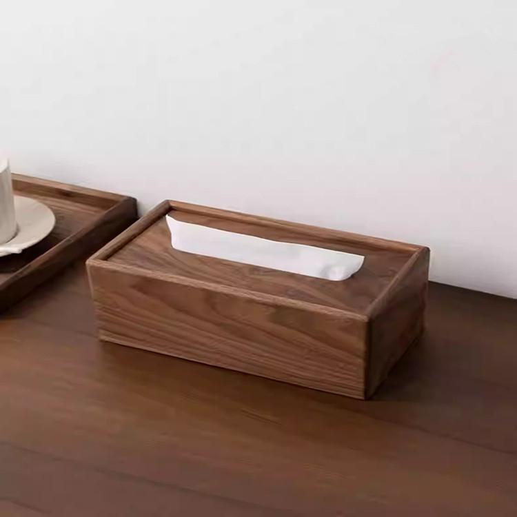 Nogal negro de madera maciza moderna caja de pañuelos creativa hogar sala de estar caja de pañuelos mesa de té de alta gama Luz de lujo chino exquisito papel