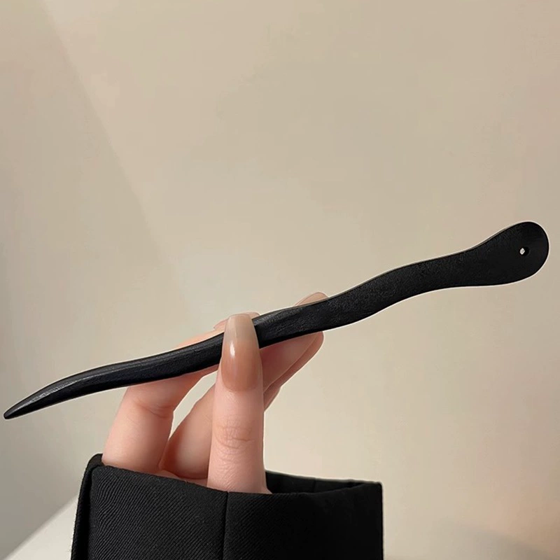Chinese-style Hairpin, Ebony Sandalwood, 20 cm, Modern Elegant Floral Design