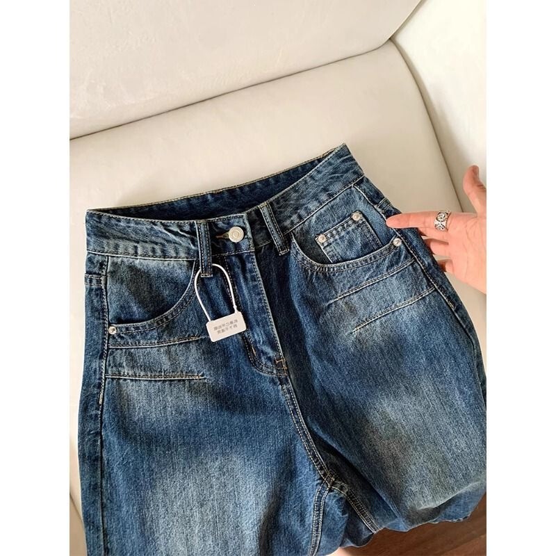American Retro Style Cropped Wide-Leg Jeans for Women, 2026 New Model, High-Waisted, Slimming, Loose Straight-Leg Mid-Length Pants for Petite Figures