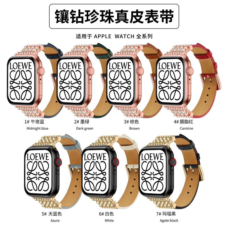 For apple Watch apple Watch 1 2 3 4 5 6 7 Gen Sequins with Diamond Pearl Leather Strap