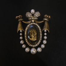 vintage中古奢华宫廷珍珠美人头镶钻胸针巴洛克古董胸针