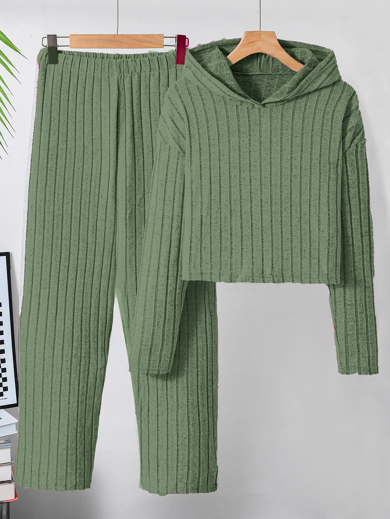 Traje de niña primavera de manga larga jersey casual de niña de punto lindo pantalones rectos suéter de niña traje de dos piezas