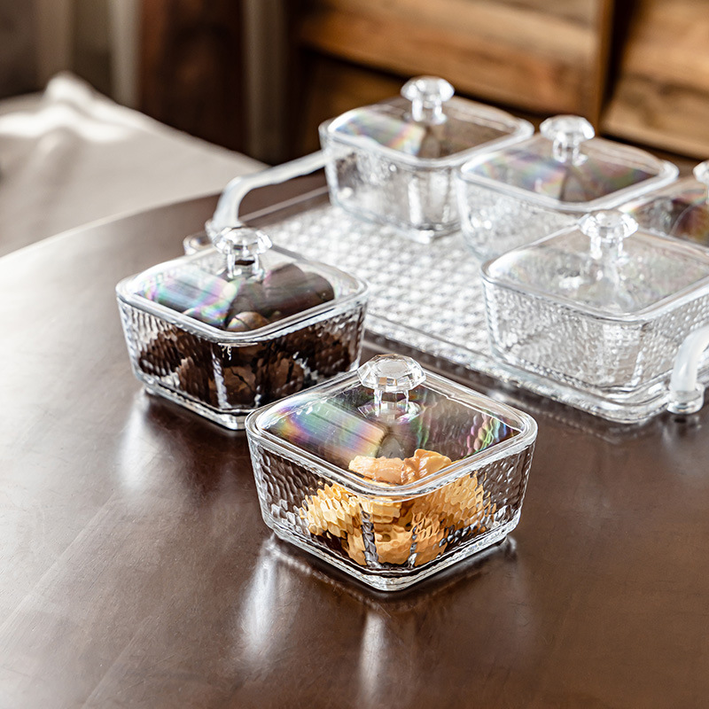 Luz de lujo de alta calidad cubierta de cinta de vidrio refrigerio plato de frutas plato de postres casero sala de estar fruta seca plato de bocadillos